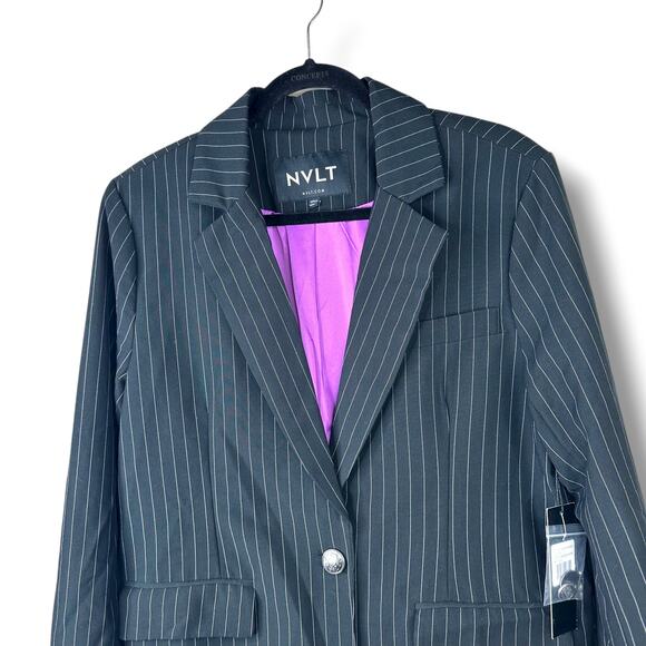NVLT Black White Stripe NWT Notch Lapel Collar Button Boyfriend Blazer Small - Picture 8 of 13